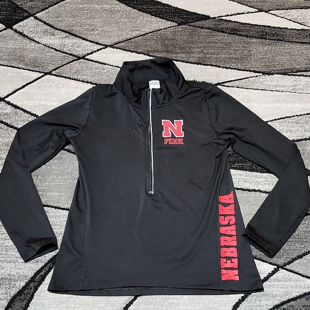 VINTAGE VS PINK 2016 REFLECTIVE TRIM HALF-ZIP NEBRASKA COLLEGIATE SHIRT JACKET - Picture 1 of 15